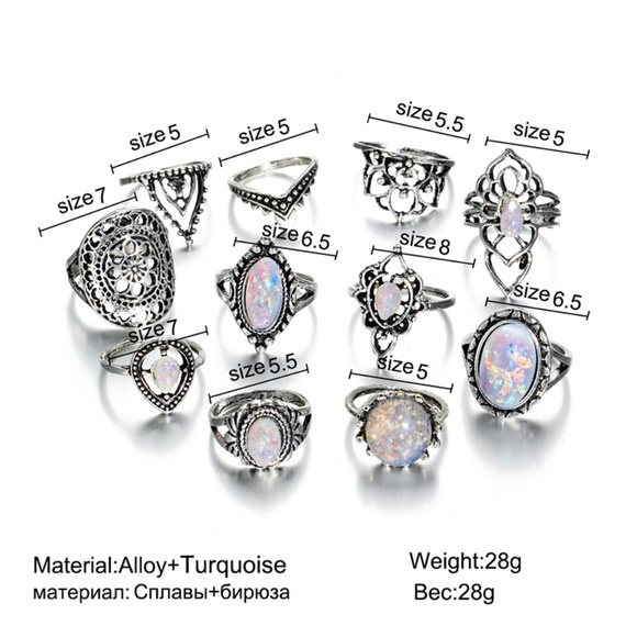 RS10| 11PCS Silver Toned White Stone Ring Set - Picture 3 of 8